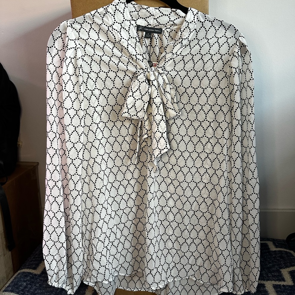 Adrianna Papell Black and White Dotted Blouse